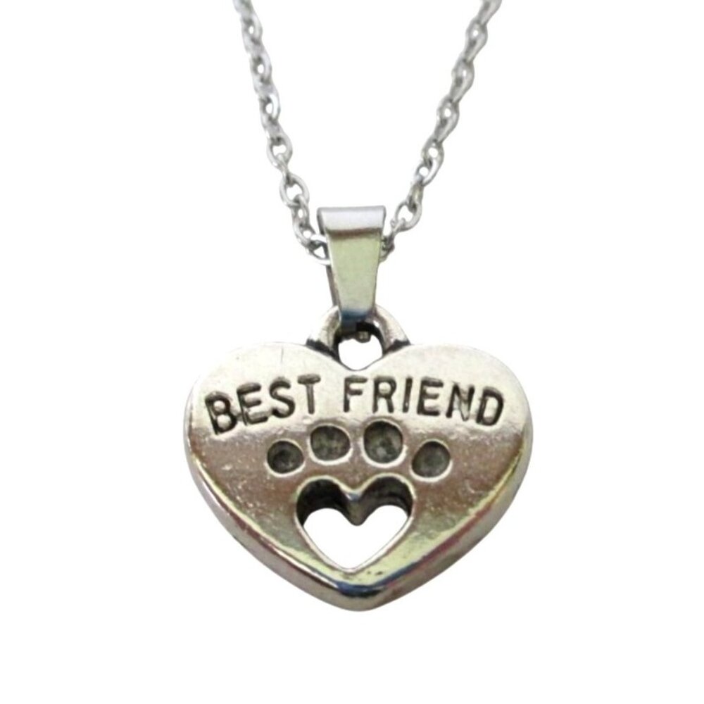 New Heart Best Friend Paw Print Pendant Necklace 18" Stainless Chain Jewelry